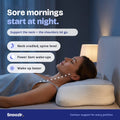 Back sleeper resting on the Snoozlr contour pillow at night, neck supported