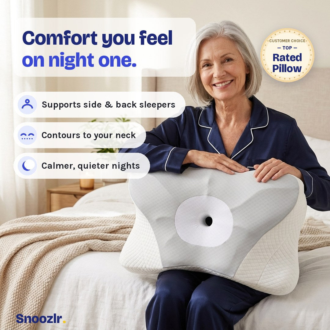 Comfort you feel on night one — Snoozlr contour pillow